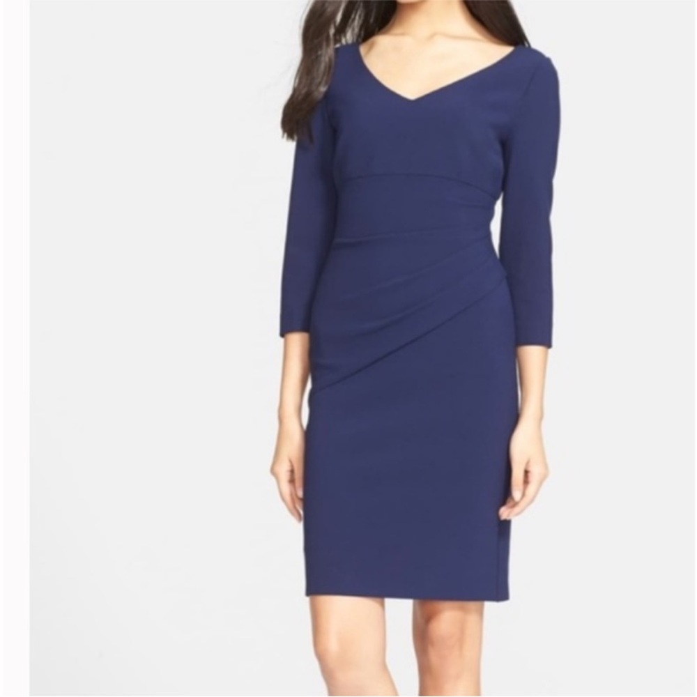 DVF Bevin Three-Quarters Sheath Dress - navy blue.